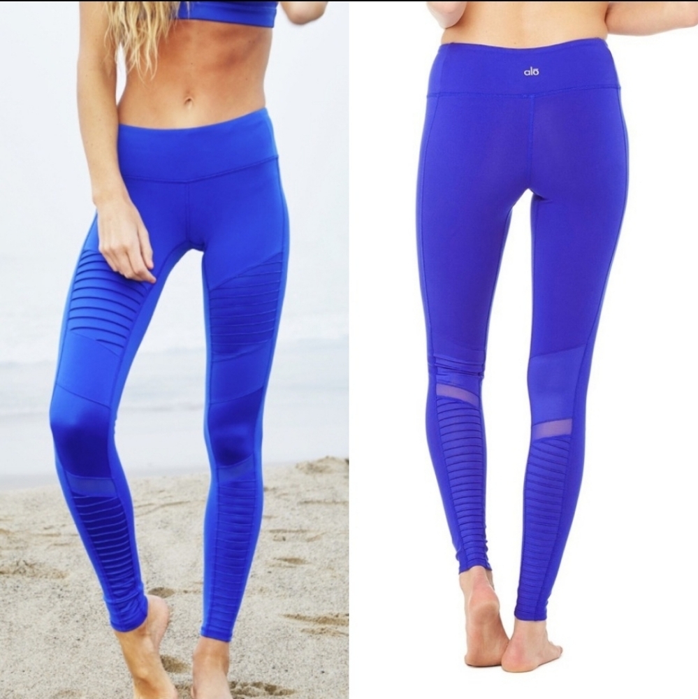 ALO Yoga Electric Blue Ribbed Mesh Leggings